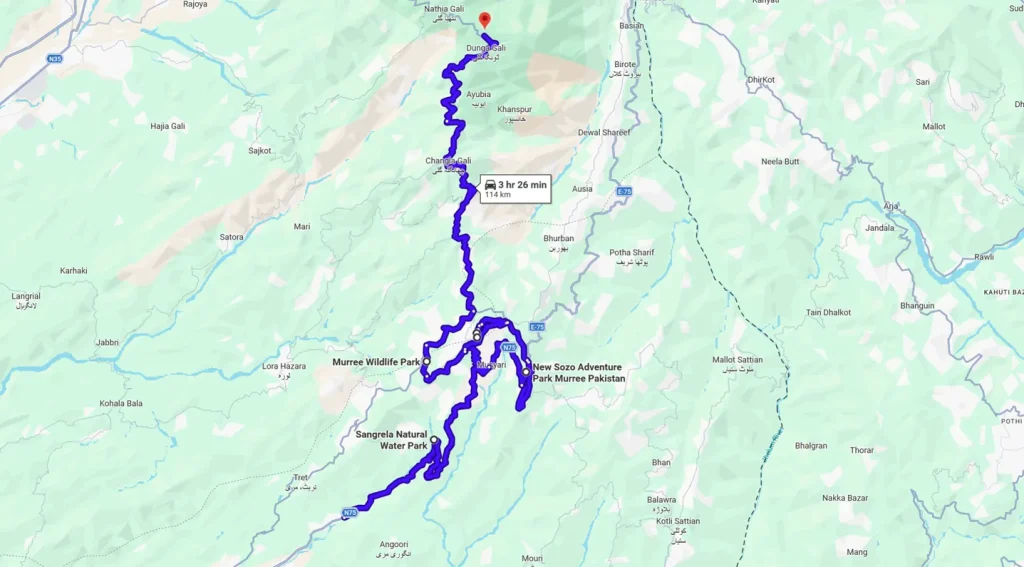 location of different adventure parks in Murree